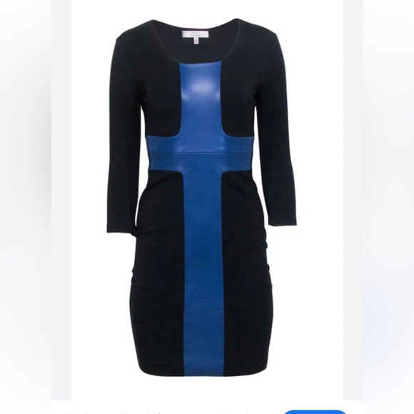 Robert Rodriguez Leather Black and Blue Long Sleeve Dress - Picture 2 of 7